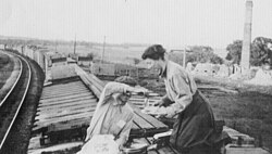 Pennington on a railcar in 1910 collecting food samples