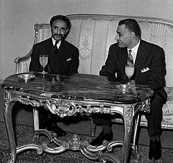 With Egyptian president Gamal Abdel Nasser in Addis Ababa for the Organisation of African Unity summit, 1963