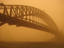 Sydney shrouded in dust during the 2009 Australian dust storm.