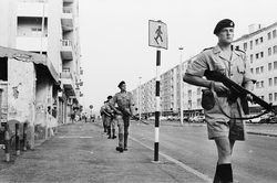 A British foot patrol in Mualla, Aden