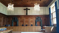 Courtroom with a Crucifix in Nuremberg, Germany, June 2016