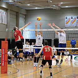 The Laval Rouge et Or play against the Montreal Carabins at PEPS in 2013.