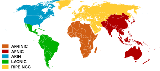Map of regional Internet registries