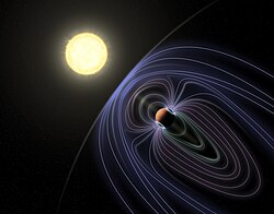Artist impression of the magnetic field around Tau Boötis b detected in 2020