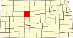 Map of Kansas highlighting Ellis County