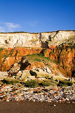 Heavy marine erosion: cliff fall at Hunstanton in the east of England