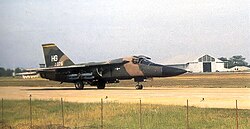 428th Tactical Fighter Squadron General Dynamics F-111A 67-0075 carrying practice bombs taxiing at Korat RTAFB, Thailand, September 1974
