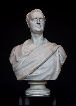 A bust of library founder Redmond Barry