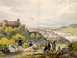 View of Heidelberg Castle and the Old Bridge, created by Louis Hoffmeister circa 1820