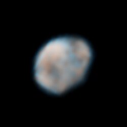 Hubble image of Vesta from May 2007. The flat spot at lower right is Rheasilvia seen in profile.