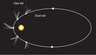 Typical direction of tails during a comet's orbit near the Sun
