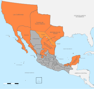 The Centralist Republic with the separatist movements generated by the dissolution of the Federal Republic. Area in rebellion Area claimed by the Republics of Texas and the Rio Grande Area not in rebellion