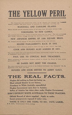 "Yellow Peril" poster used by the Australian Labor Party during the 1919 Australian federal election