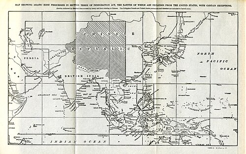 To contain the Yellow Peril, the Immigration Act of 1917 established the Asiatic Barred Zone from which the U.S. admitted no immigrants.