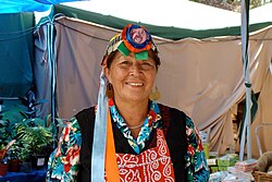 Mapuche woman in traditional dress.