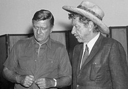 Wayne and Richard Boone at Big Jake screening, 1971