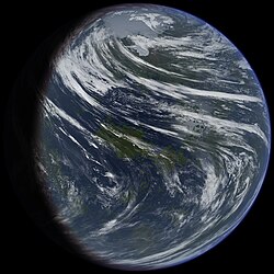 Artist's conception of a terraformed Venus, a potential Earth analog