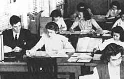 Meredith Gardner (far left); most of the other code breakers were young women.