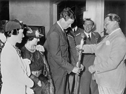 Generalfeldmarschall Göring presenting Colonel Lindbergh with a medal on behalf of Adolf Hitler in October 1938