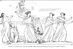 Illustration of the game scene of Nausicaa and her handmaidens with a ball (σφαίρα), by John Flaxman