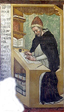 Pope Innocent V depicted in a 1350s fresco by Tommaso da Modena, in Treviso
