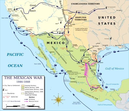 Overview map of the war Disputed territory United States territory, 1848 Mexican territory, 1848 After treaty of Guadalupe Hidalgo