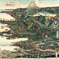 Historical illustration of the routes to Mount Fuji