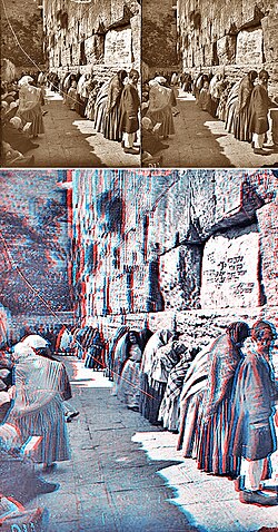 A stereoscopic pair of images (top) and a combined anaglyph that colors one perspective red and the other cyan. 3D red cyan glasses are recommended to view this image correctly.