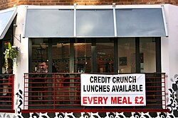 Restaurant in Bristol, United Kingdom, advertising cheap "Credit Crunch Lunch"