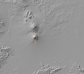Thermal signature of hot ash and rock and a glowing lava dome on Mount Merapi (1 November 2010)