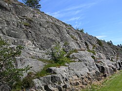 Glacially plucked granitic bedrock near Mariehamn, Åland