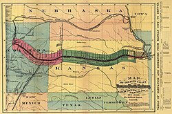 The Kansas Pacific main line shown on an 1869 map