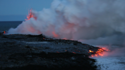 Lava entering the sea to expand the big island of Hawaii, Hawaiʻi Volcanoes National Park