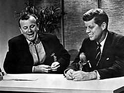 Jack Paar and U.S. Senator John F. Kennedy (D–Massachusetts) in 1959, prior to the 1960 presidential election.