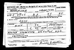 World War II-era draft card belonging to musician Huddie Ledbetter, better known as Lead Belly