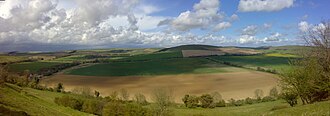 The dip slope of the South Downs, as seen from Angmering Park Estate near Arundel (panoramic view)