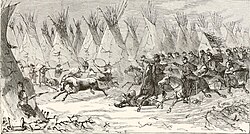U.S. cavalry attacking an Indian village