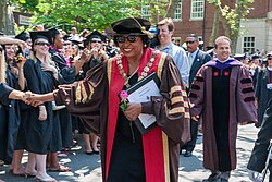 Ruth Simmons at Brown's 2006 Commencement. David Cicilline, then mayor of Providence, behind her.