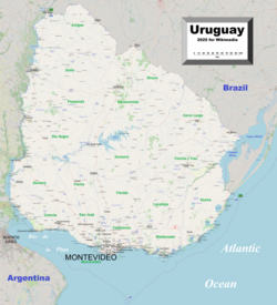 An enlargeable map of Uruguay's cities, towns and villages