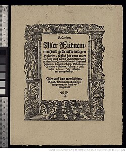 Title page of Johann Carolus' Relation from 1609, the first newspaper