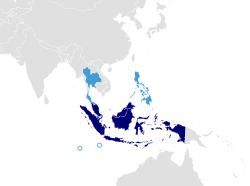 Countries where pluricentric Malay is spoken, regardless of standard variety