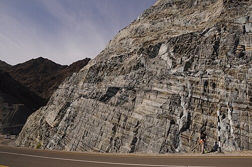 Layers of cumulate rock (gabbro) in Oman