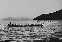 Batak canoes near Haranggaol on Lake Toba (circa 1920)