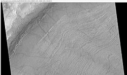Close-up view of concentric crater fill in a crater located in the Phaethontis quadrangle, as seen by HiRISE under HiWish program.