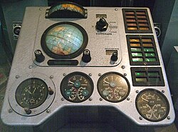 Part of the Vostok 1 instrument panel prominently displaying the "Globus" navigation instrument