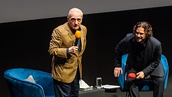 Scorsese with Edgar Wright at the London Film Festival in 2023