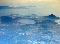Lake Ikeda (centre left) and Mount Kaimon (right)