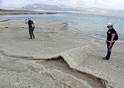 A teepee structure in modern halite deposits along the western shore of the Dead Sea, Israel