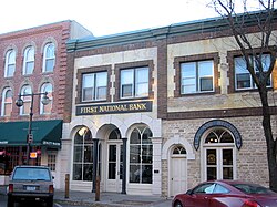The First National Bank building in Northfield, site of the robbery