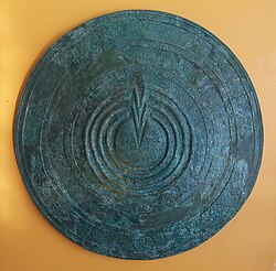 An Ancient Greek warrior's shield—its circular shape and gently sloping surface, with a central raised area, is a shape shared by many shield volcanoes